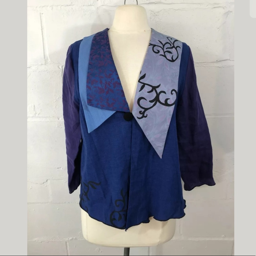 AHNI Linen Jacket Size 0 Art To Wear Blue Purple